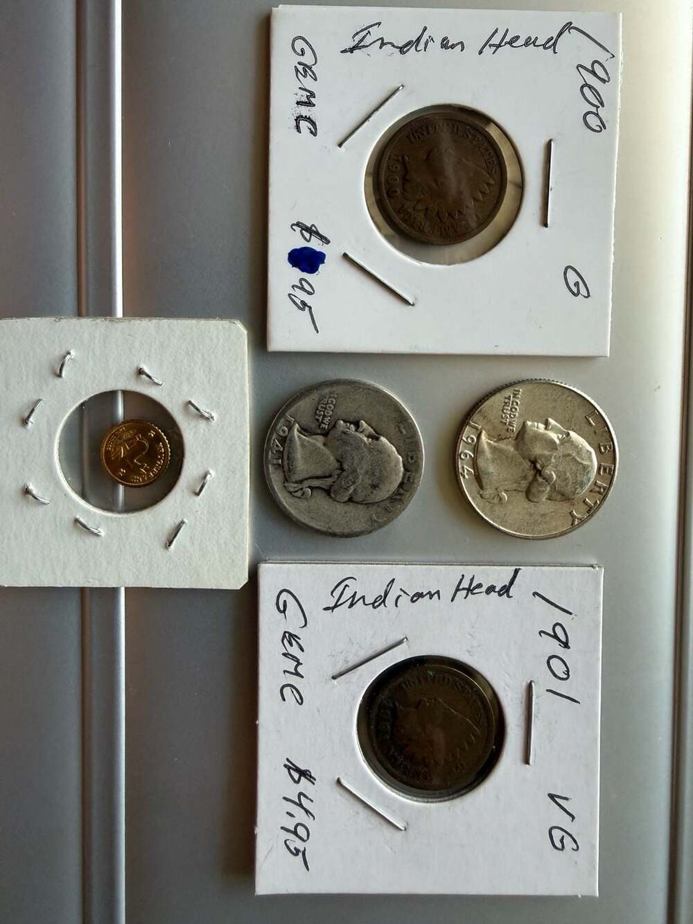 US Coin Collection Bundle: 1964 and 1941 silver Washington Quarters and two Indi